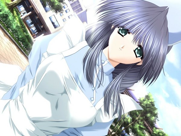 Anime picture 1024x768 with nursery song (game) black hair green eyes game cg nurse girl