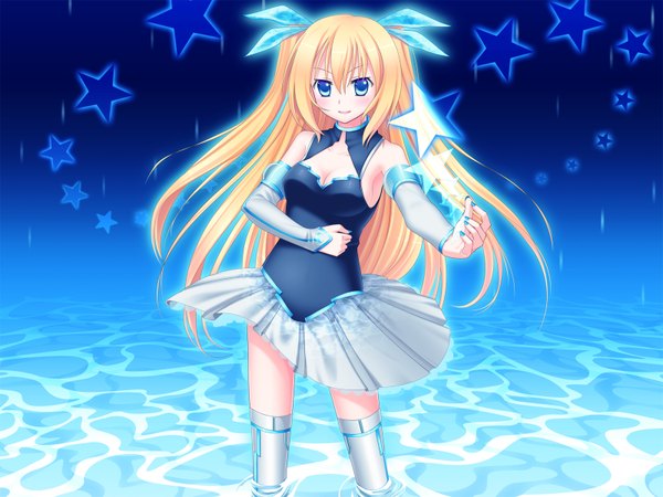 Anime picture 1600x1200 with os-tan microsoft aizawa hikaru 33paradox long hair blue eyes blonde hair girl star (symbol)