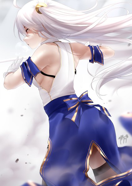 Anime picture 1414x2000 with tensai ouji no akaji kokka saiseijutsu ninym ralei zasshu single long hair tall image fringe breasts light erotic hair between eyes red eyes large breasts standing holding signed payot looking away ahoge white hair parted lips