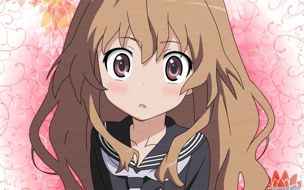 Anime picture 2560x1600 with toradora j.c. staff aisaka taiga long hair blush highres brown hair wide image brown eyes vector uniform school uniform serafuku