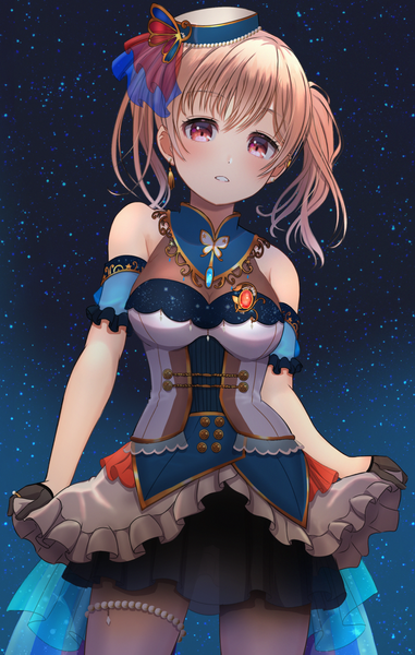 Anime picture 1650x2598 with bang dream! hiromachi nanami noshimurin single tall image looking at viewer blush fringe short hair breasts blonde hair hair between eyes red eyes large breasts standing twintails bare shoulders parted lips gradient background thigh gap