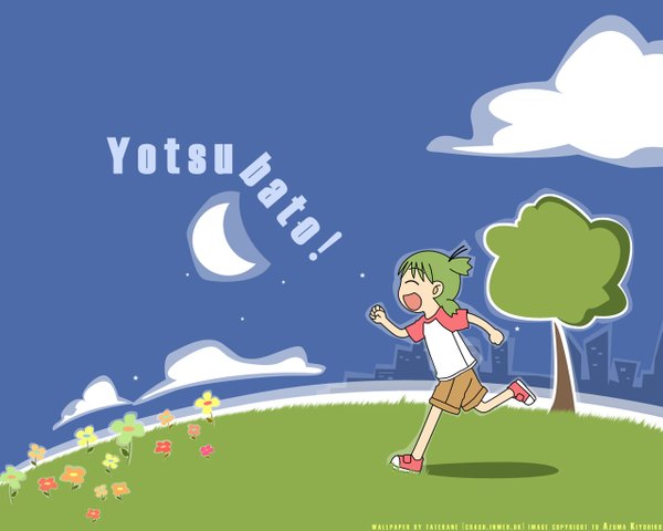 Anime picture 1280x1024 with yotsubato koiwai yotsuba azuma kiyohiko moon tagme