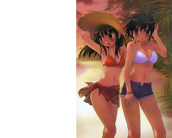 Anime picture 1280x1024 with kore ga watashi no goshujinsama sawatari izumi kurauchi anna white background multiple girls girl 2 girls swimsuit