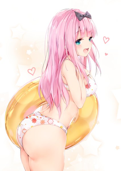 Anime picture 2150x3035 with kaguya-sama wa kokurasetai ~tensai-tachi no renai zunousen~ a-1 pictures fujiwara chika chen bin single long hair tall image looking at viewer blush fringe highres breasts open mouth blue eyes light erotic simple background smile standing white background bare shoulders