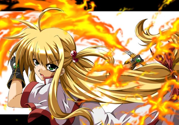 Anime picture 1575x1098 with mahou shoujo lyrical nanoha burning arisa girl fire tagme