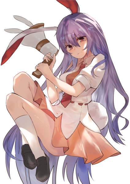 Anime picture 1013x1432 with touhou reisen udongein inaba asuzemu single tall image looking at viewer fringe simple background hair between eyes white background animal ears purple hair full body tail very long hair animal tail pink eyes bunny ears puffy sleeves bunny girl