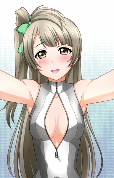 Anime picture 932x1450 with love live! school idol project sunrise (studio) love live! minami kotori kenken single long hair tall image looking at viewer blush breasts open mouth light erotic brown eyes grey hair one side up girl bow hair bow