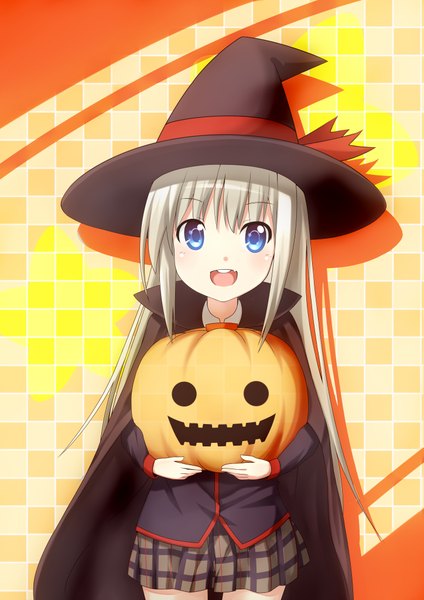 Anime picture 2893x4092 with little busters! key (studio) noumi kudryavka dacchi single long hair tall image looking at viewer highres open mouth blue eyes holding white hair loli halloween girl skirt uniform school uniform miniskirt