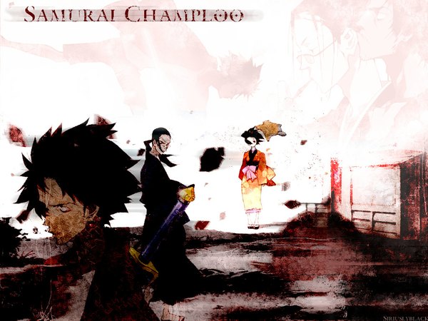 Anime picture 1024x768 with samurai champloo mugen (samurai champloo) jinnosuke fuu (samurai champloo) japanese clothes boy sword kimono katana yukata