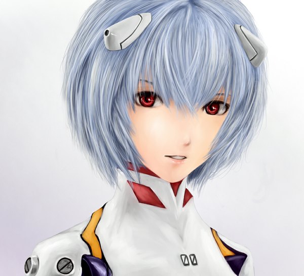 Anime picture 1024x930 with neon genesis evangelion rebuild of evangelion gainax ayanami rei jiro (artist) single short hair simple background red eyes white background purple hair lips realistic portrait girl bodysuit pilot suit