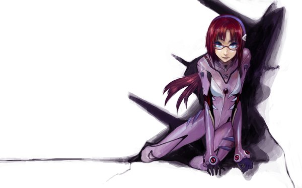 Anime picture 1680x1050 with neon genesis evangelion rebuild of evangelion evangelion: 2.0 you can (not) advance gainax makinami mari illustrious canking single long hair wide image white background red hair girl glasses hairband pilot suit