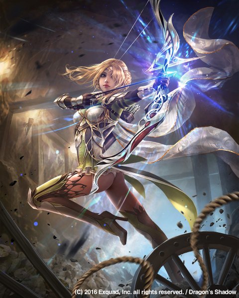 Anime picture 1000x1250 with dragon's shadow eudia (serenity2200) single long hair tall image fringe light erotic blonde hair brown eyes looking away bent knee (knees) braid (braids) profile hair over one eye realistic official art depth of field floating hair leg lift (legs lift) fighting stance