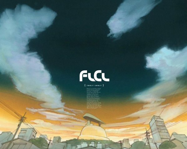 Anime picture 1280x1024 with flcl gainax sky cloud (clouds) cityscape wire (wires)