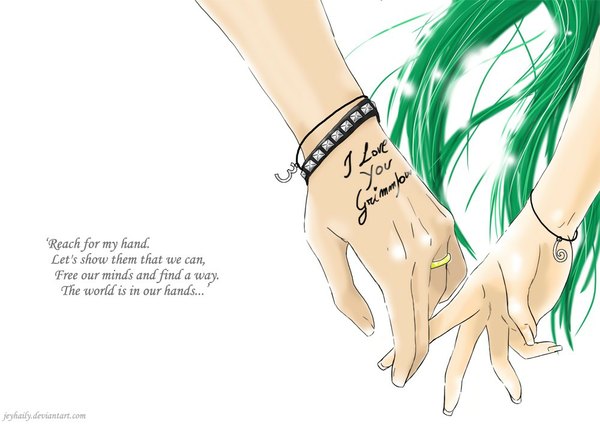 Anime picture 1000x707 with bleach studio pierrot grimmjow jeagerjaques nelliel tu odelschwanck long hair simple background white background green hair espada girl boy bracelet ring hands