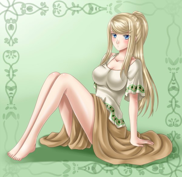 Anime picture 1600x1558 with metroid samus aran single long hair blonde hair ponytail barefoot girl dress