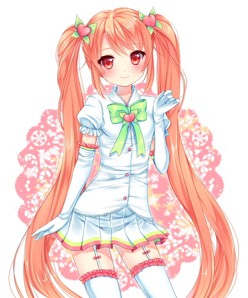 Anime picture 833x1000 with original nami (nyaa) single tall image blush red eyes twintails pink hair very long hair transparent background girl thighhighs dress gloves white thighhighs elbow gloves