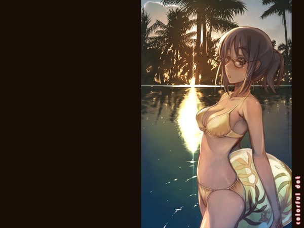 Anime picture 1600x1200 with colorful dot light erotic swimsuit bikini glasses
