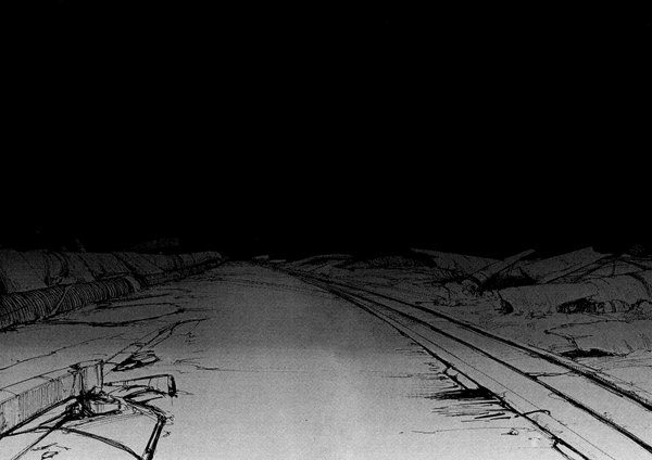 Anime picture 1556x1100 with blame! scan monochrome dark background no people manga