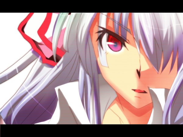 Anime picture 1024x768 with touhou fujiwara no mokou long hair red eyes purple hair white hair close-up girl