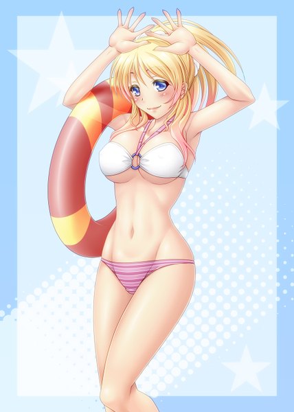 Anime picture 1000x1400 with love live! school idol project sunrise (studio) love live! ayase eli ayato single long hair tall image blush blue eyes light erotic blonde hair smile girl navel swimsuit bikini swim ring