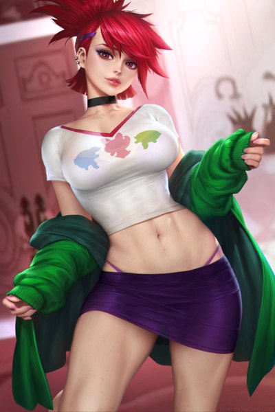 Anime picture 2400x3597 with foster's home for imaginary friends frankie foster nudtawut thongmai single tall image looking at viewer fringe highres short hair breasts light erotic hair between eyes red eyes large breasts standing red hair indoors long sleeves nail polish fingernails