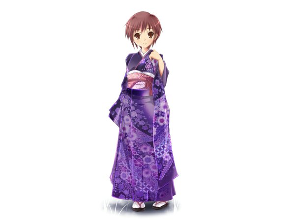 Anime picture 1024x768 with suzumiya haruhi no yuutsu kyoto animation nagato yuki white background japanese clothes girl kimono