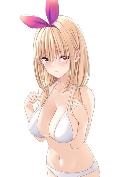 Anime picture 2400x3200 with original marui koishi single long hair tall image blush highres breasts light erotic simple background blonde hair large breasts standing white background twintails yellow eyes embarrassed low twintails girl navel
