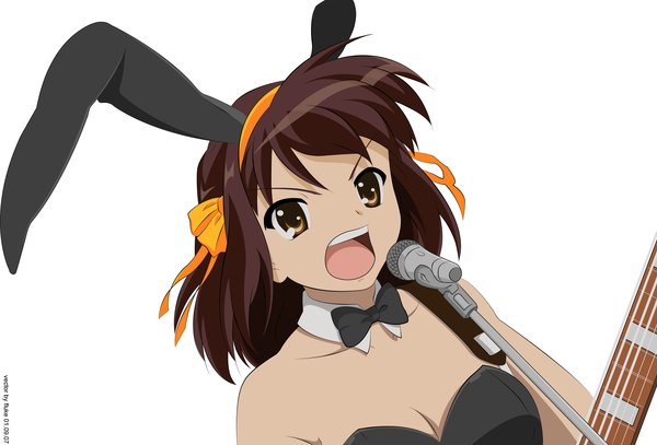 Anime picture 2433x1653 with suzumiya haruhi no yuutsu kyoto animation suzumiya haruhi highres bunny girl girl microphone bunnysuit