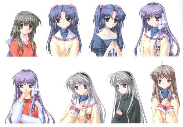 Anime picture 1949x1353 with clannad key (studio) fujibayashi kyou sakagami tomoyo ibuki fuuko ichinose kotomi miyazawa yukine highres two side up