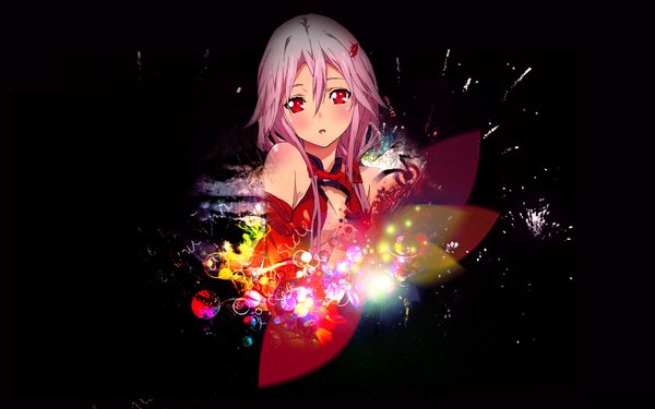Anime picture 1920x1200 with guilty crown production i.g yuzuriha inori tagme (artist) single long hair looking at viewer blush fringe highres breasts open mouth simple background red eyes wide image bare shoulders pink hair cleavage :o shiny skin