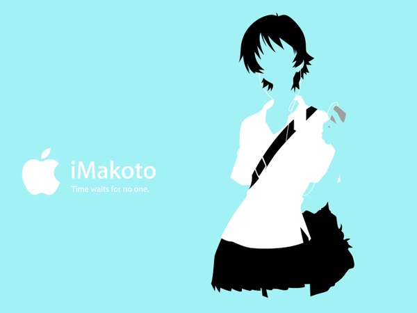 Anime picture 1400x1050 with toki wo kakeru shoujo madhouse ipod konno makoto short hair monochrome skirt ipod ad