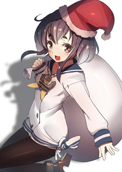 Anime picture 627x885 with kantai collection tokitsukaze destroyer namago shiba nanasei single tall image looking at viewer blush short hair open mouth black hair simple background white background brown eyes from above shadow fur trim eyebrows girl uniform