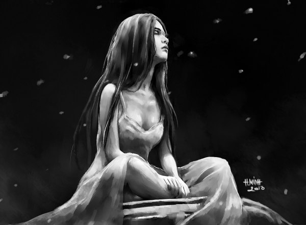 Аниме картинка 1200x882 с оригинальное изображение nanfe один (одна) длинные волосы грудь чёрные волосы закрытые глаза губы снегопад бледная кожа 2013 девушка платье