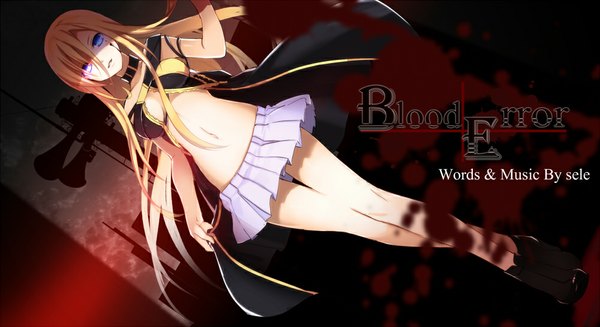 Anime picture 1000x545 with vocaloid lily (vocaloid) yuuki kira single long hair blue eyes light erotic blonde hair wide image midriff girl navel miniskirt blood