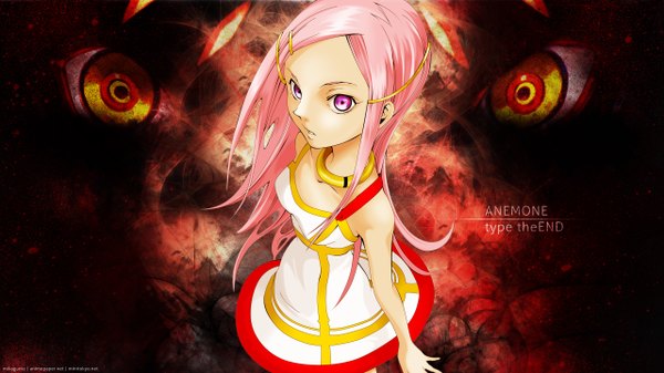 Anime picture 2560x1440 with eureka seven studio bones anemone single long hair highres wide image bare shoulders pink hair pink eyes eyes girl dress