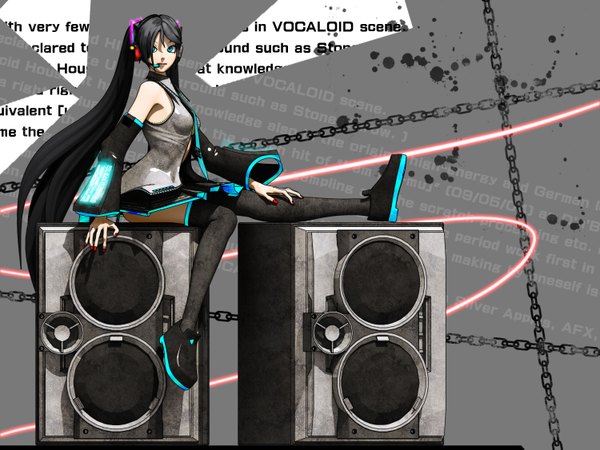 Anime picture 1500x1125 with vocaloid hatsune miku deino 3d girl chain speakers