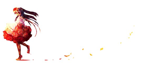 Anime picture 1250x500 with umineko no naku koro ni furudo erika hanada hyou simple background wide image white background twintails blue hair profile hair flower girl thighhighs hair ornament ribbon (ribbons) black thighhighs hair ribbon petals