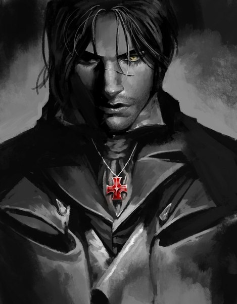 Anime picture 790x1011 with assassin's creed (game) assassin's creed unity arno dorian hewdel single tall image yellow eyes monochrome scar spot color partially colored boy cross cross necklace