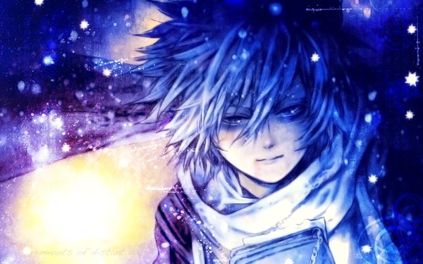Anime picture 1440x900 with tegami bachi gauche suede single wide image white hair boy scarf star (symbol)