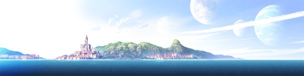 Anime picture 1300x328 with original mocha (snowflake) wide image sky cloud (clouds) sunlight mountain no people sea planet castle earth island