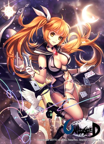 Anime picture 600x831 with unleashed metto single long hair tall image looking at viewer breasts light erotic yellow eyes very long hair orange hair side ponytail girl gloves underwear panties hat animal boots white gloves