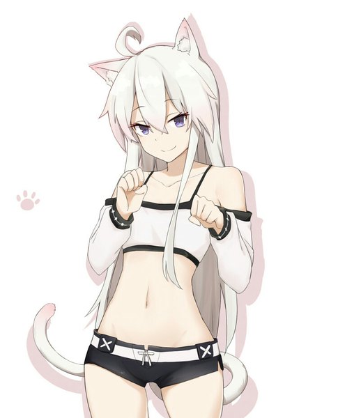 Anime picture 750x927 with zero kara hajimeru mahou no sho white fox zero (zero kara hajimeru mahou no sho) incompetent observer single long hair tall image looking at viewer fringe simple background smile hair between eyes standing white background purple eyes bare shoulders animal ears ahoge white hair tail