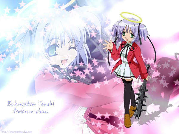 Anime picture 1024x768 with bokusatsu tenshi dokuro-chan mitsukai dokuro two side up excalibolg tagme