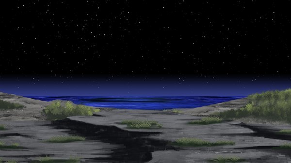 Anime picture 1024x576 with jesus 13th wide image game cg night no people landscape sea star (stars)