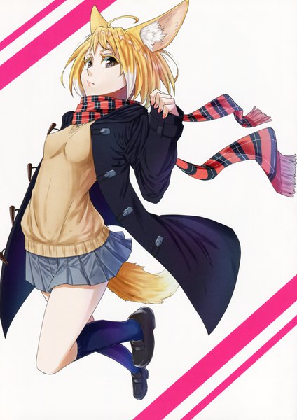Anime picture 2112x2990 with original lamina (artbook) jaco single tall image looking at viewer fringe highres short hair breasts simple background blonde hair white background brown eyes animal ears full body ahoge tail long sleeves nail polish