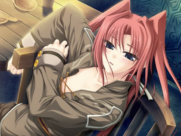 Anime picture 1024x768 with ikusa megami zero (game) blue eyes game cg red hair girl