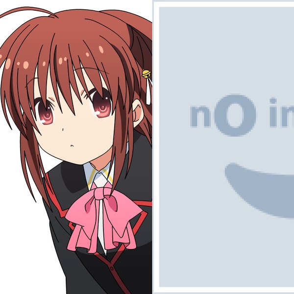 Anime-Bild 850x850 mit little busters! key (studio) pixiv natsume rin mugen ouka single long hair fringe simple background hair between eyes red eyes brown hair white background payot looking away ahoge ponytail vector hair bell no image