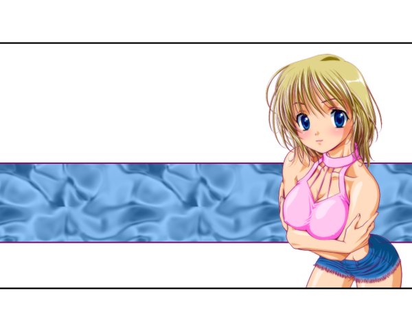 Anime picture 1280x1024 with blush blue eyes light erotic blonde hair shorts short shorts tank top