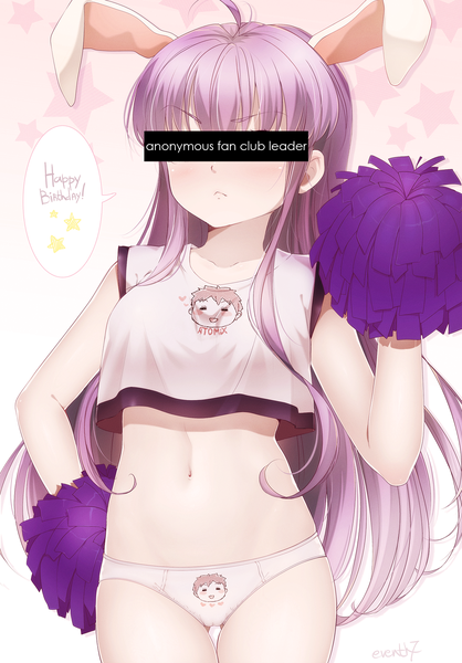 Anime picture 1157x1659 with touhou reisen udongein inaba eventh7 single long hair tall image blush light erotic animal ears purple hair censored bunny ears cheerleader girl navel underwear panties pompon