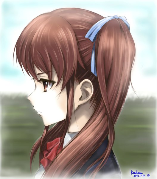 Anime picture 1383x1576 with another p.a. works akazawa izumi kem kem single long hair tall image brown hair twintails brown eyes girl uniform ribbon (ribbons) hair ribbon school uniform